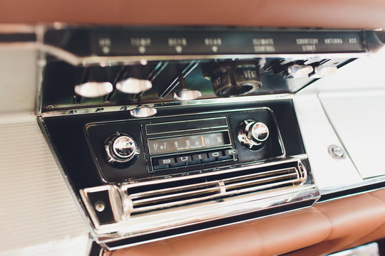 Old Car Radio In Vintage Car Retro.