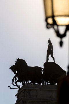 Europe, Spain, Madrid, Calle de Alcala, Banco Bilbao Vizcaya chariot
