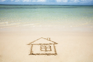 Hand Drawn House On The Beach