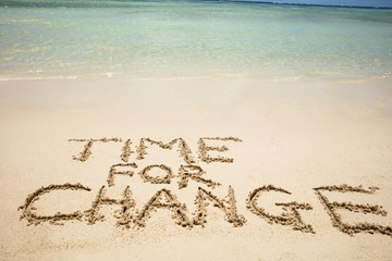Time For Change Text In Sand On Beach