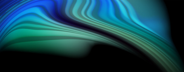 Abstract wave lines fluid rainbow style color stripes on black background. Artistic illustration for presentation, app wallpaper, banner or poster