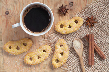French pretzels with sugar and coffee