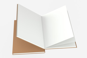The brown blank opening notebook background, 3d rendering.