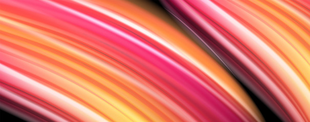 Abstract wave lines fluid rainbow style color stripes on black background. Artistic illustration for presentation, app wallpaper, banner or poster