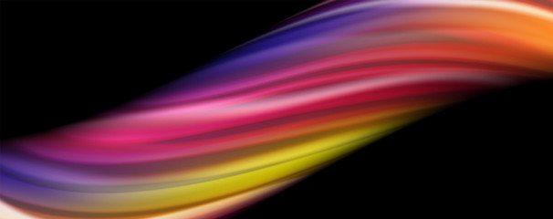 Abstract wave lines fluid rainbow style color stripes on black background. Artistic illustration for presentation, app wallpaper, banner or poster