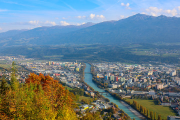ide angle aerial panorama of most popular Austrian city