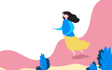 young happy business people on natural background.Smiling young women relax and enjoying.Colorful vector illustration in contemporary art style.Modern flat color design