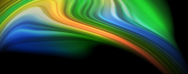 Abstract wave lines fluid rainbow style color stripes on black background. Artistic illustration for presentation, app wallpaper, banner or poster