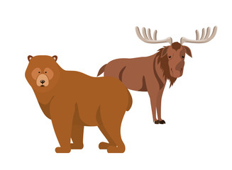 Fototapeta na wymiar Isolated moose and bear forest animal design