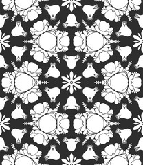 Retro black and white pattern with floral design