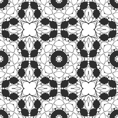 Retro black and white pattern with floral design