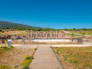 Ancient Romans ruins of Baelo Claudia, next to the beach of Bolonia, near Tarifa in Cadiz in the south of Spain.