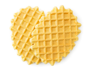 Two waffle cookies on a white. The form of the top.