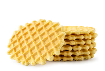 Waffle cookies closeup on a white background.