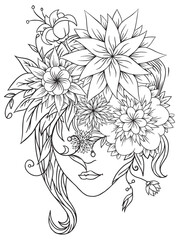 flower girl with hat. abstract digital illustration. inc hand drawn. coloring page