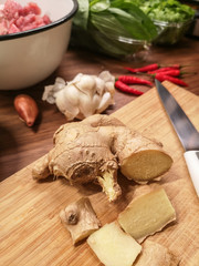 home cooking Asian dish,closeup on fresh ginger