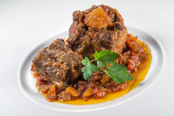 Dish with portion of oxtail stewed