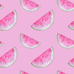 hand painted watercolor pink watermelon seamless pattern