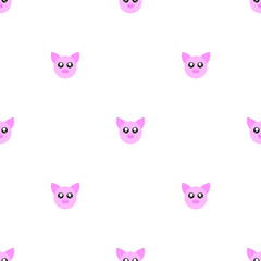 Seamless pattern with cute pig face on white background. Funny pink pig. Vector illustration.