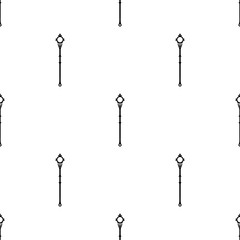 Seamless pattern with black magic staff icon on white background. Magic wand, scepter, stick, rod. Vector illustration.