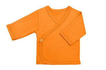orange turmeric baby girl baby's loose jacket with long sleeve isolated on a white background.