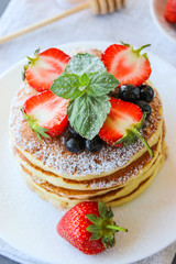 Lush pancake Breakfast with strawberries
