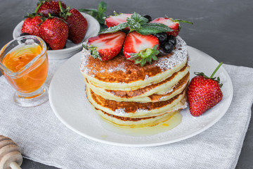 Lush pancake Breakfast with strawberries