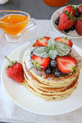 Lush pancake Breakfast with strawberries