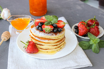 Lush pancake Breakfast with strawberries