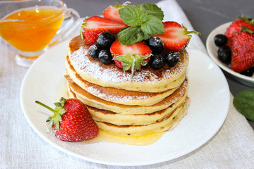 Lush pancake Breakfast with strawberries