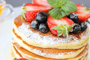 Lush pancake Breakfast with strawberries