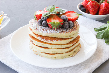 Lush pancake Breakfast with strawberries