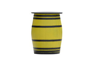 yellow wooden barrel isolated on white background