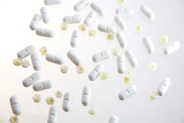 pills on white background