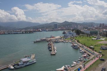 Obraz premium Yachts in the sea. Seaside promenade Georgian Resort Town