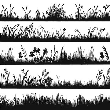 Grass silhouette design, natural environment herb border