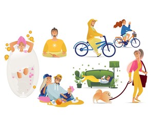 Set of people having rest in a variety of ways cartoon style