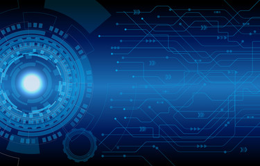 Obraz premium Technology white circle gear connect with system or server. concept information digital abstract blue background vector illustration