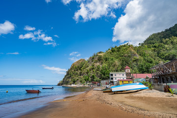 Fototapeta na wymiar Bibble Beach, Soufriere, Views around the caribbean island of Dominica West indies.