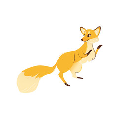 Side view of fox standing on hind legs with front ones raised up cartoon style