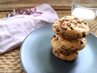 Tower of homemade cookies and a glass of milk