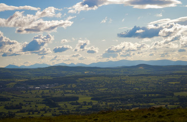 Views out over the Welsh Landscape in North Wales on Moel y Parc near Moel Famaua
