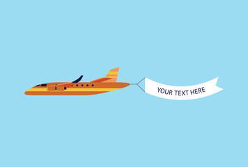Vintage plane or airplane with the promo banner vector illustration isolated.