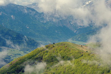 French landscape - Les Ecrins. Panoramic view over the peaks of Les Ecrins nearby Grenoble.
