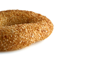 Turkish bagel with sesame on white background