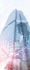Vertical Panorama Banner. Business abstract background double exposure graph, chart and diagram....
