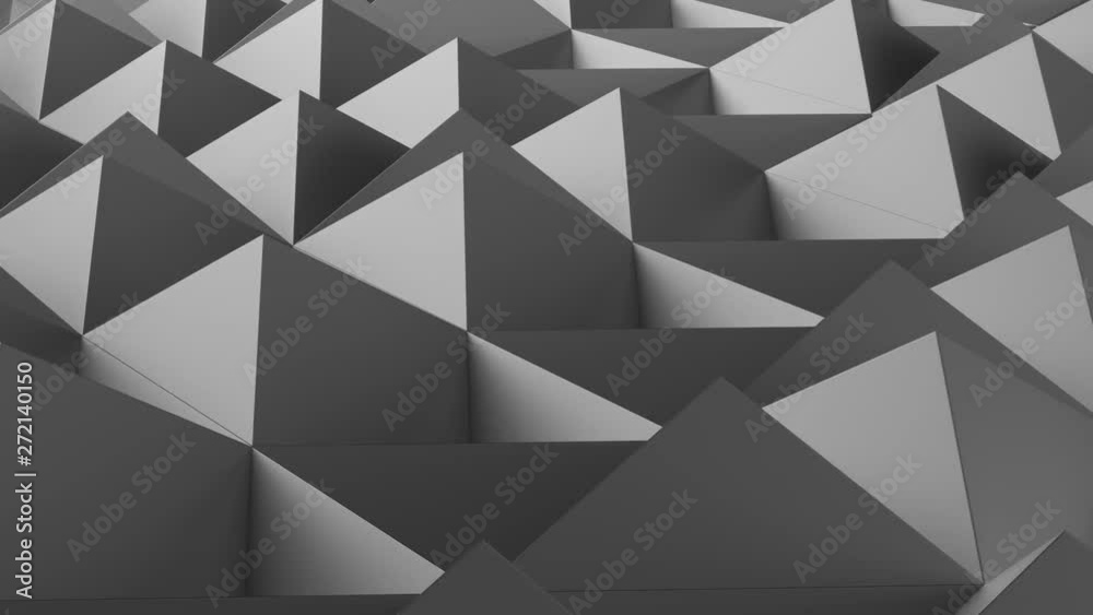 Poster 3d abstract render with triangle forms that goes up and down in random ray. geometric background. lo