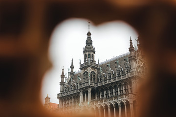 View of the King House or the Museum of the City of Brussels at the Grand Place in Brussels through...