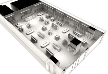 interior, exhibition hall, 3D illustration
