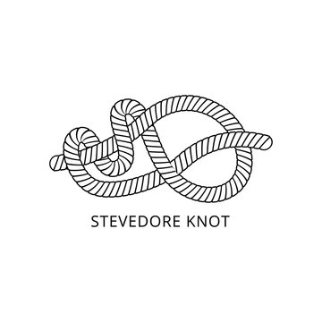 Marine rope or cord stevedore knot thin black line vector illustration isolated.